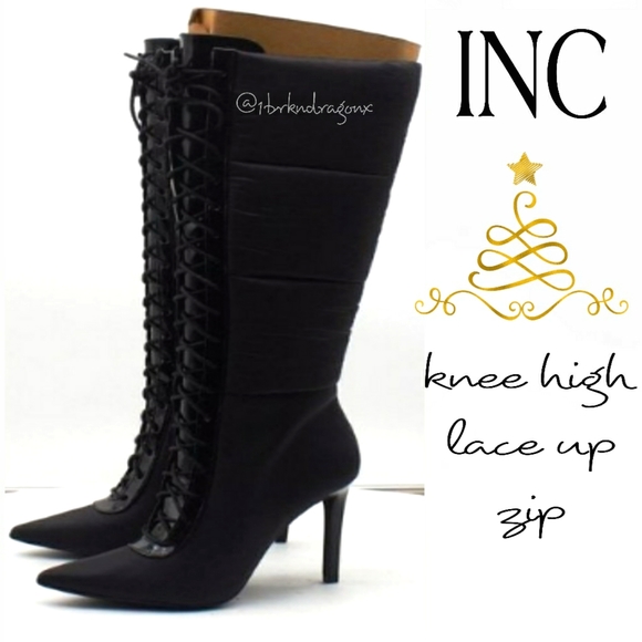 NIB INC Schutz Meredith Knee High Watetproof  Boots Puffer Lace up Stilletos NWT - Picture 3 of 16